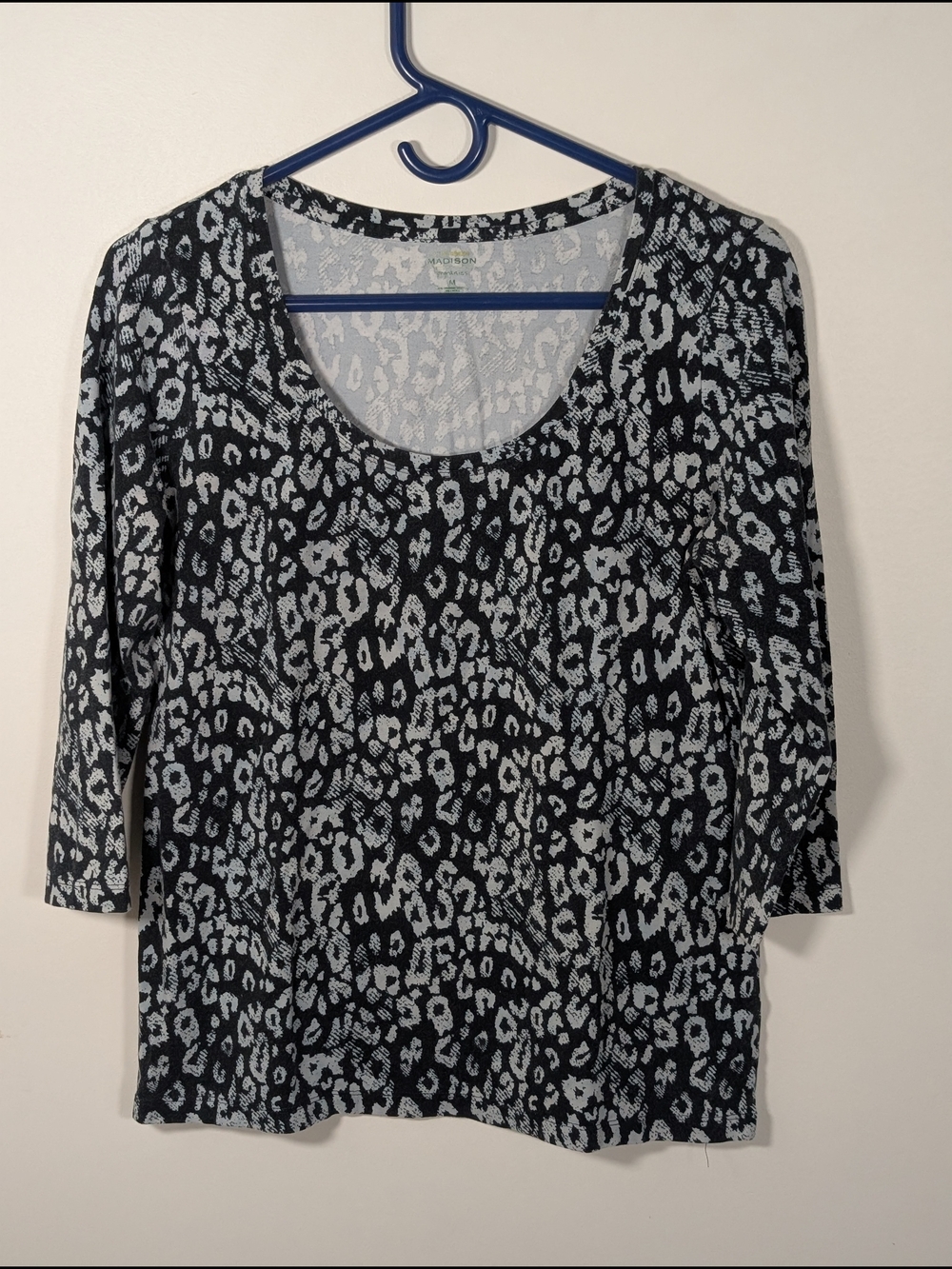 Live Green Madison Organics Black Gray Knit Scoop Neck 3/4 Sleeve Top M